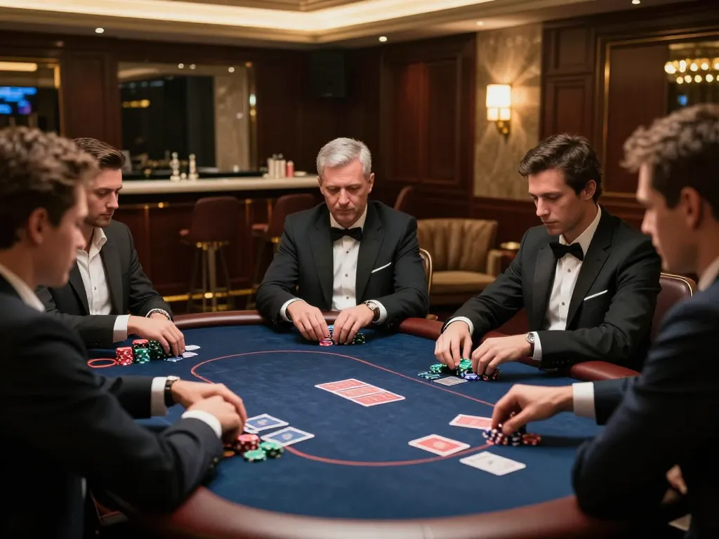 Engaged players at DN88's exclusive poker table, showcasing strategic gameplay and luxury atmosphere.