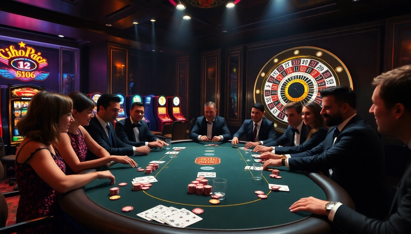 Engaged players enjoy a thrilling poker game at https://f168.sarl/, showcasing colorful chips and cards.