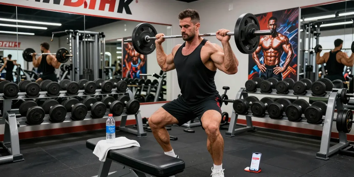 Bodybuilder lifting weights in a modern gym from Anabolika Shop, emphasizing energy and dedication.