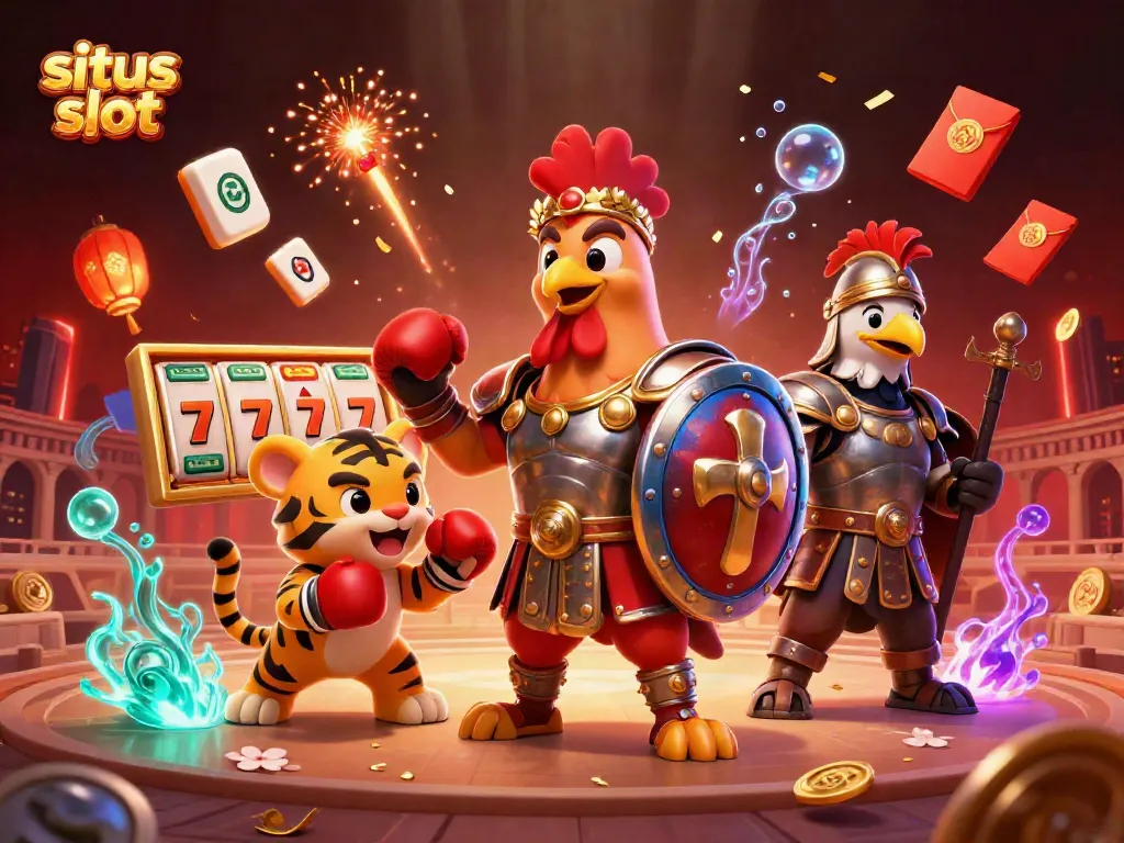 Engage with thrilling situs slot gameplay in a dynamic 3D casino scene showcasing luck and excitement.