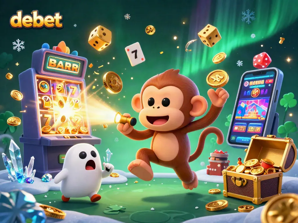 Experience the thrill of debet as a ghostly monkey juggles casino treasures in a dynamic scene.
