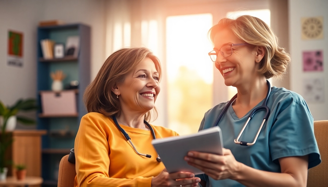 Engaging advertisement for werbung pflegedienst featuring a caregiver and patient interaction, promoting trust and warmth.