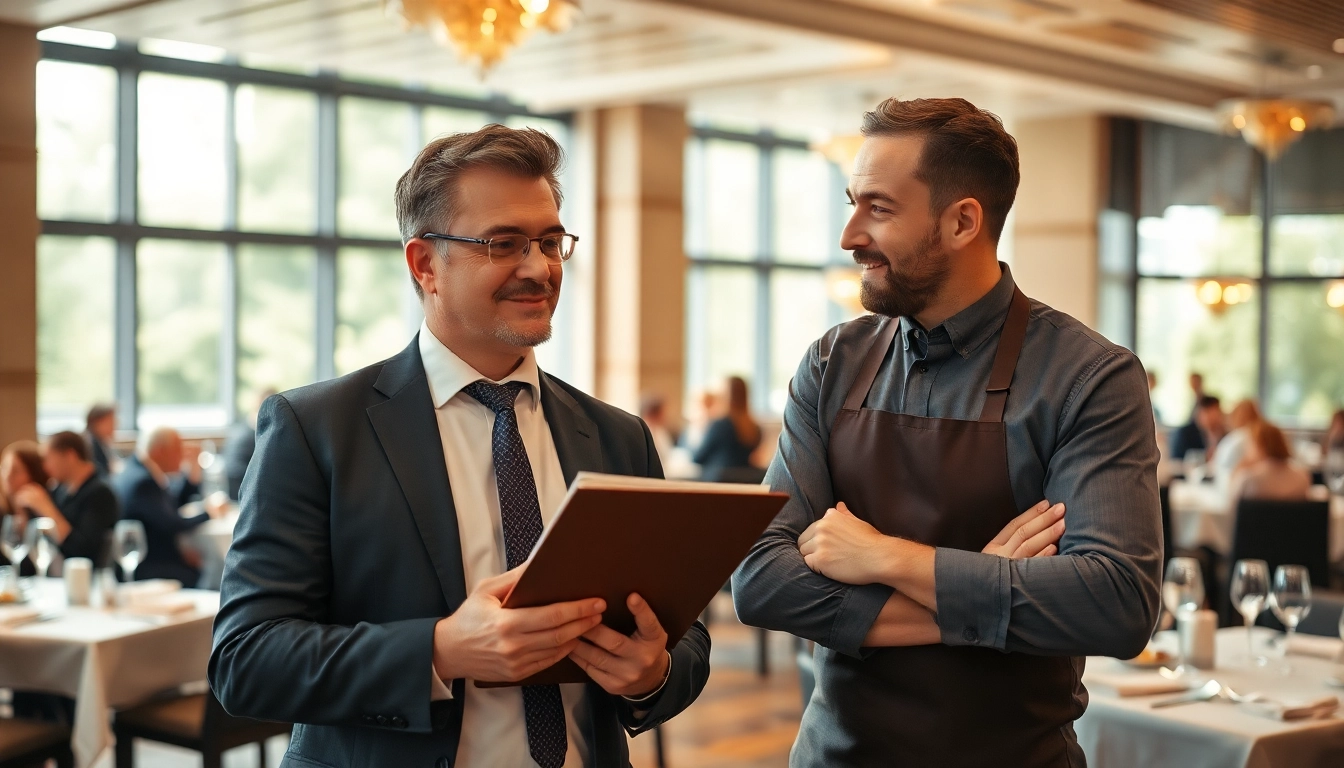 Headhunter Gastronomie berät in einem stilvollen Restaurant mit Entschlossenheit und Professionalität.