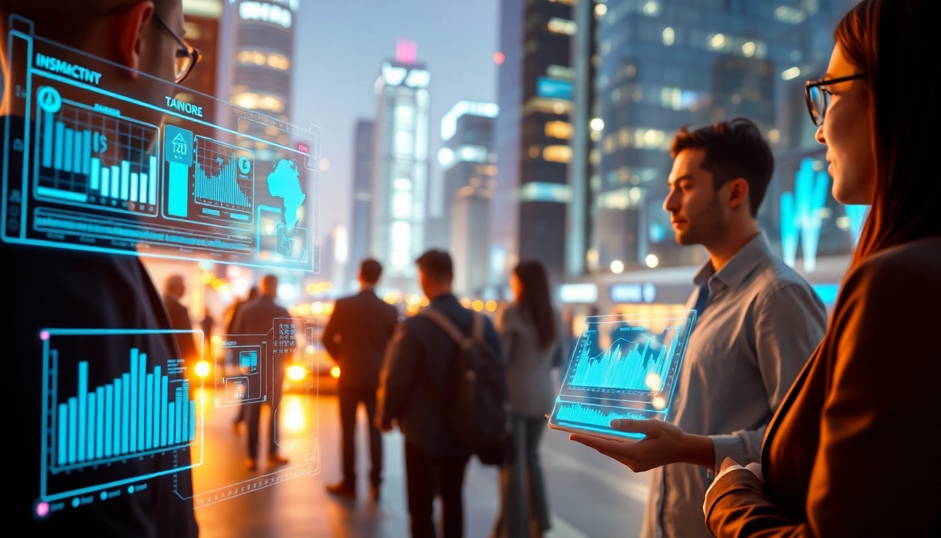 Technologie-Interaktionen in einer urbanen Umgebung mit fortschrittlichen digitalen Schnittstellen.