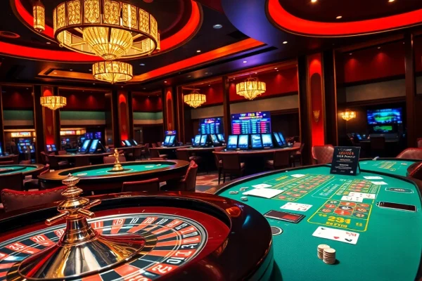 Engaged gamblers strategizing at a 7m luxury casino table with vibrant chips and cards.