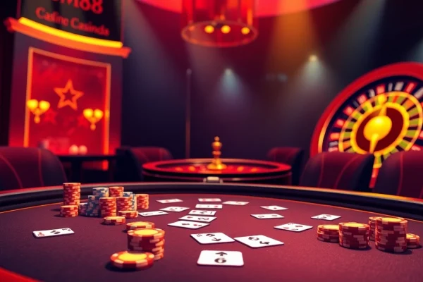 Engaging poker scene featuring CM88 poker chips and cards for an exhilarating gambling experience.
