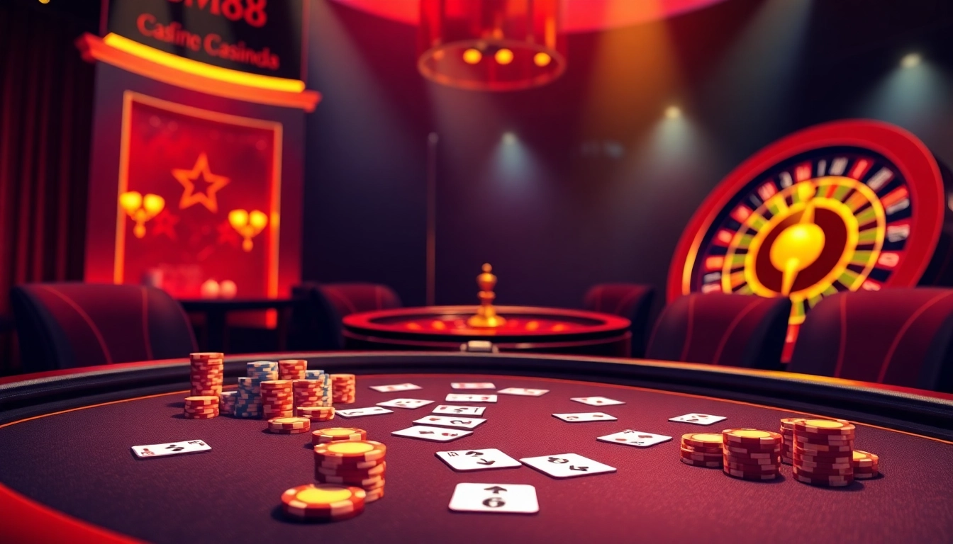 Engaging poker scene featuring CM88 poker chips and cards for an exhilarating gambling experience.
