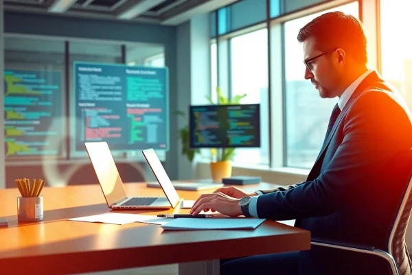 Headhunter IT in modern office actively recruiting tech talent.