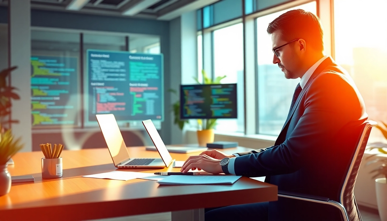 Headhunter IT in modern office actively recruiting tech talent.