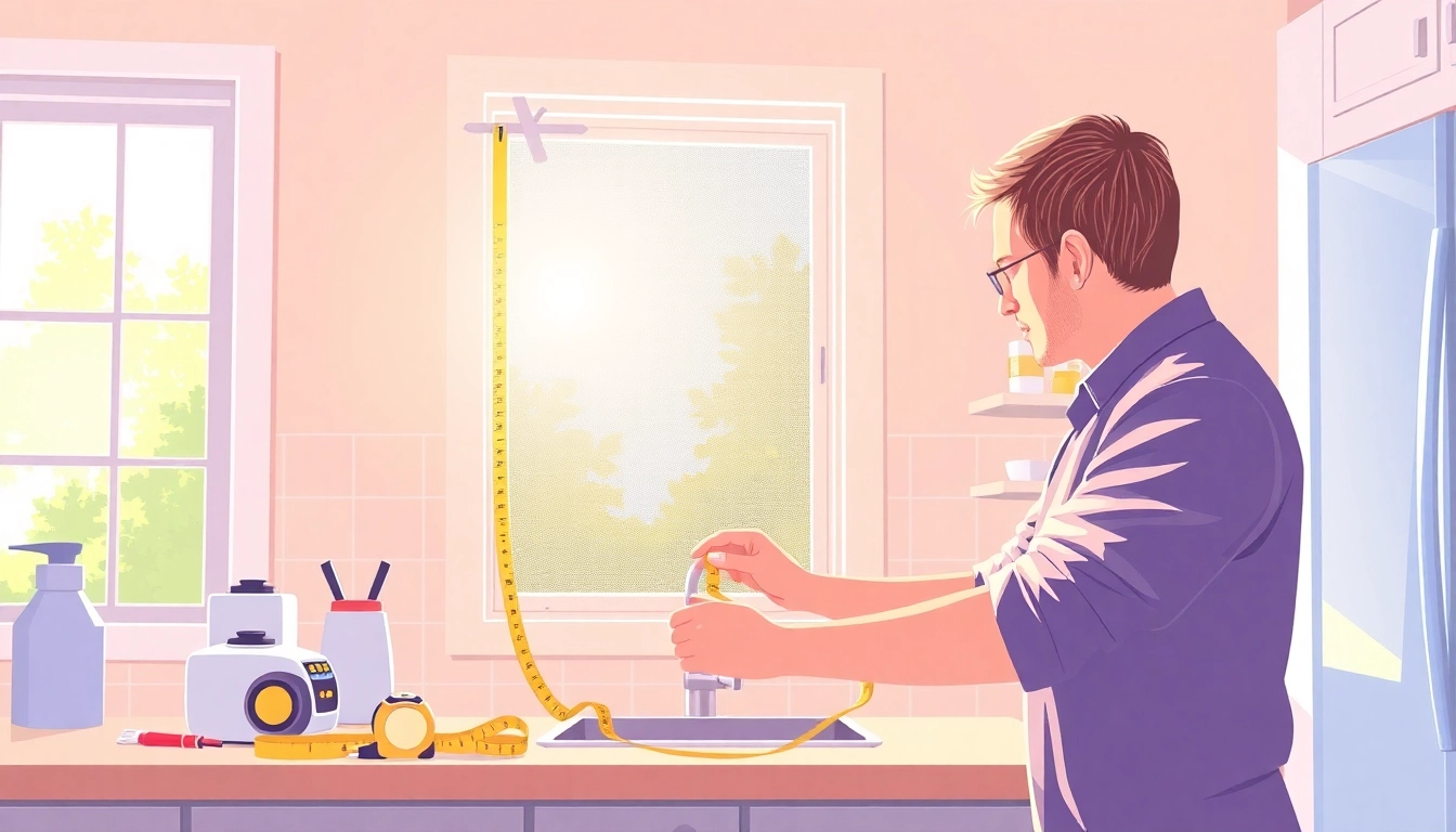 Fliegengittermaxx: Measuring for custom flyscreen installation in a bright kitchen.