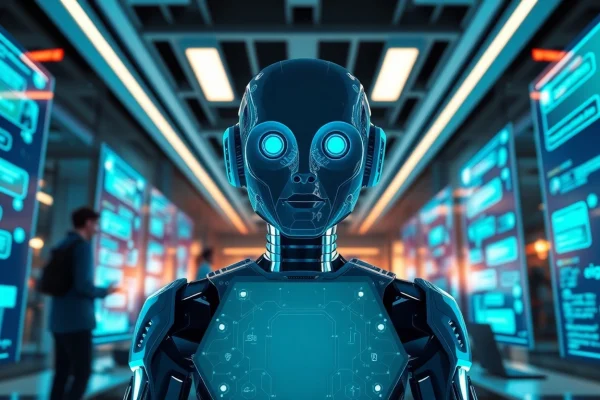 Engaging Juicy AI chatbot interface in a modern tech office.