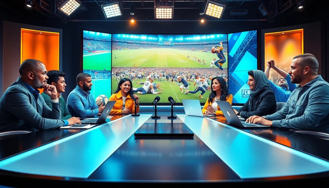 Dynamic scene of sports broadcasting showcasing hosts engaging viewers with live updates.