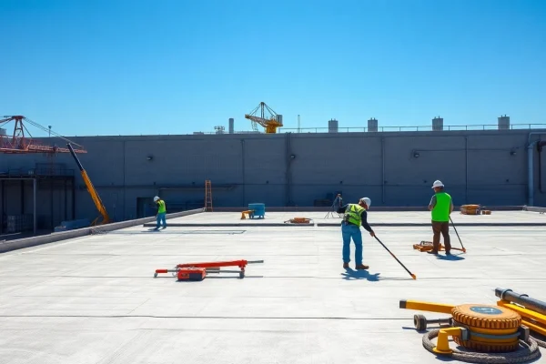 Flachdachsanierung Industriegebäude während der Renovation mit erfahrenen Fachkräften.
