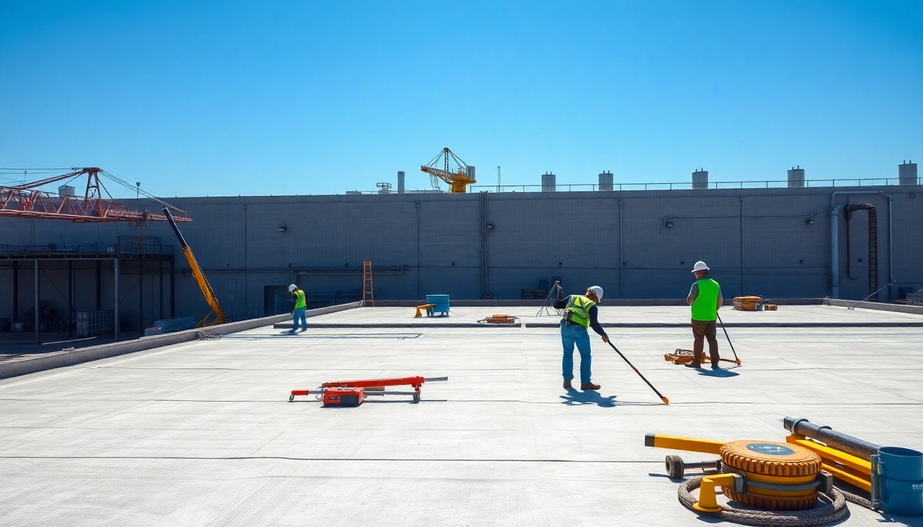 Flachdachsanierung Industriegebäude während der Renovation mit erfahrenen Fachkräften.