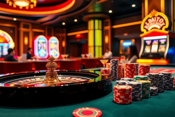 Experience thrilling gameplay at https://rr8888.in.net/ with vibrant poker chips and an elegant roulette table.