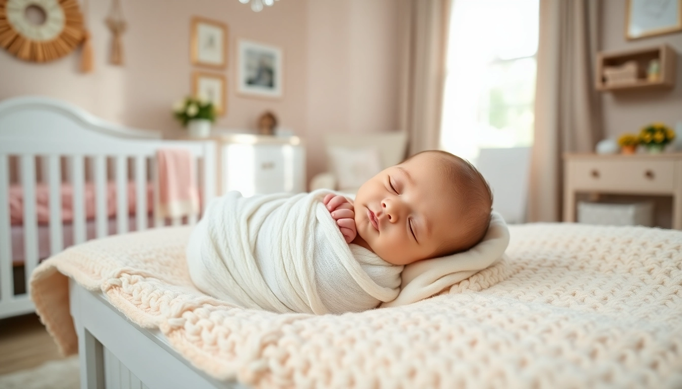 Neugeborenes Fotoshooting in einem liebevoll dekorierten Raum mit sanften Farben und natürlichem Licht.
