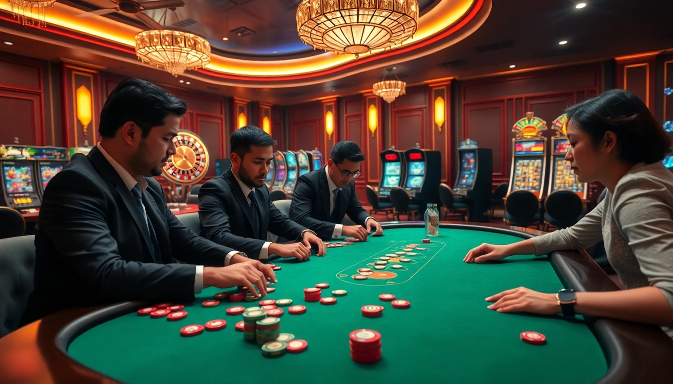 Experience high-stakes excitement at kuwin 789 with professional poker gameplay and vibrant casino decor.