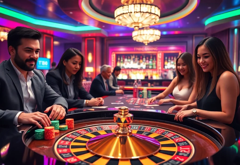 Engage in thrilling gameplay at TT88's vibrant casino table, showcasing cards and chips in a luxurious setting.