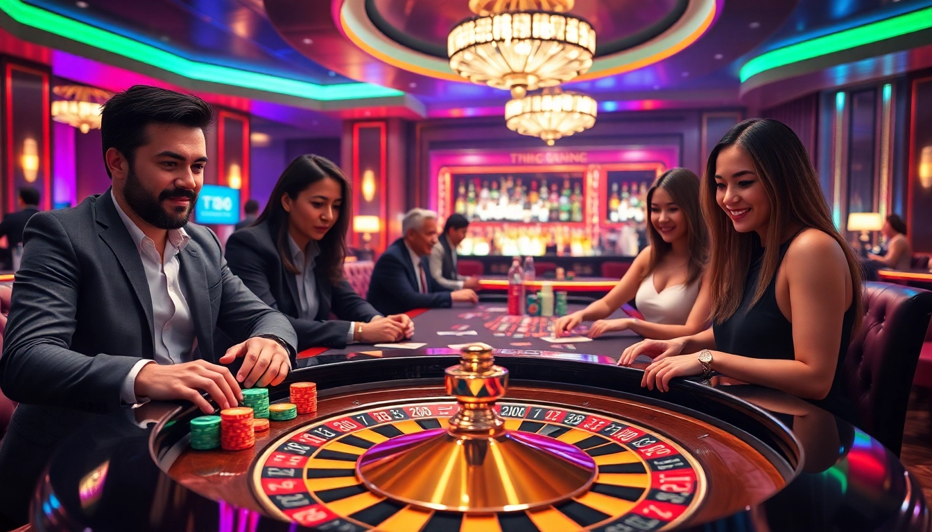 Engage in thrilling gameplay at TT88's vibrant casino table, showcasing cards and chips in a luxurious setting.