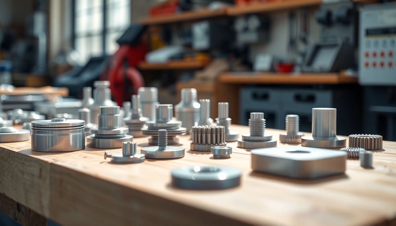 Frästeile auf einem Werkbank, das präzise gefertigt und sorgfältig angeordnet ist.