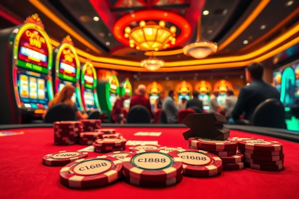 Experience high stakes with c1688 poker chips amidst luxurious casino action.