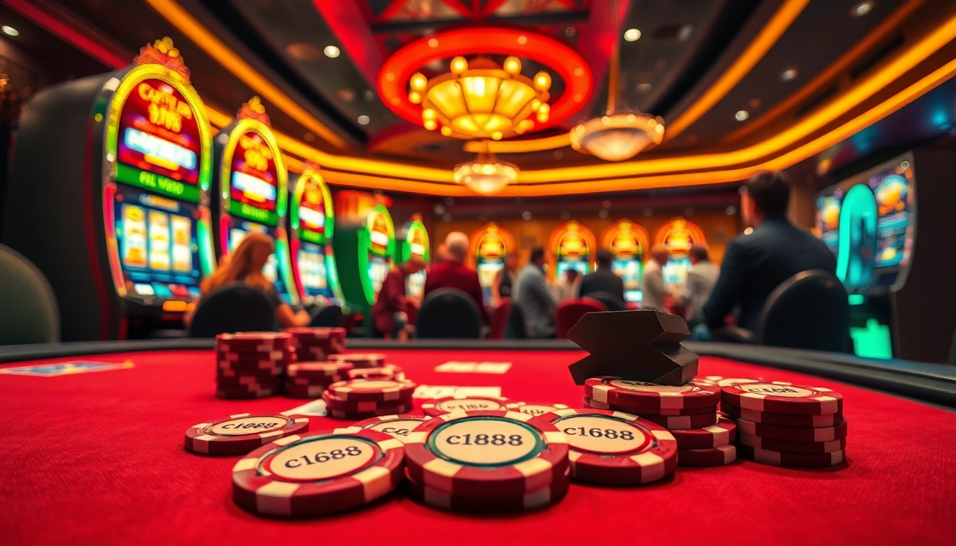 Experience high stakes with c1688 poker chips amidst luxurious casino action.