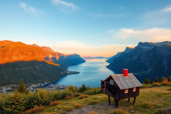 Skandinavien-Reisetipps: Malerischer Blick auf Fjorde und traditionelle Häuser, der die Schönheit skandinavischer Landschaften zeigt.