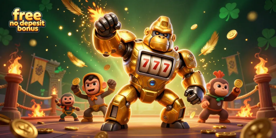 Experience the thrill of the free no deposit bonus with a vibrant 3D casino illustration showcasing slot machines and engaging characters.