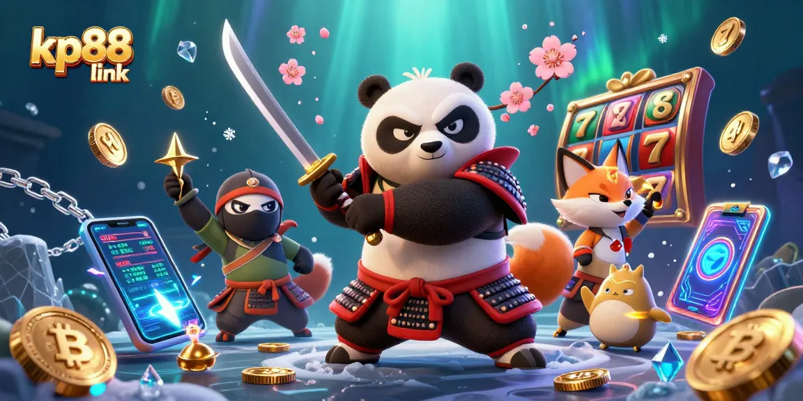 Engage in thrilling gaming with kp88 link, featuring a colorful illustration of a samurai panda and ninja fox.