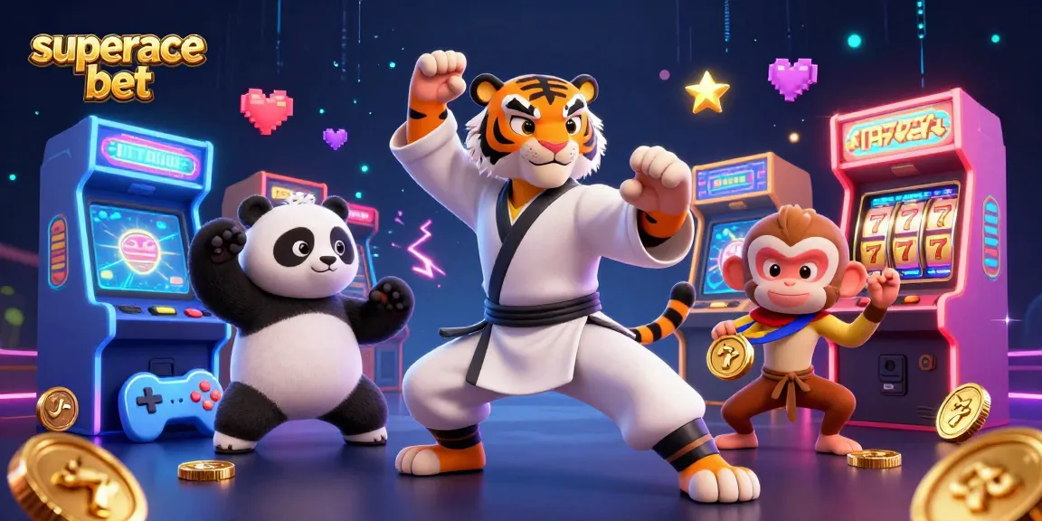 Engage with superace bet as the kung fu tiger leads in a vibrant casino scene full of gaming excitement.